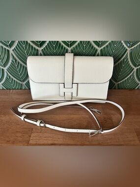 White Leather Crossbody Bag with H-Style Closure